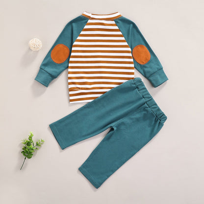 Baby Striped Pattern Contrast Design Hoodies Combo Solid Pants Sets-2