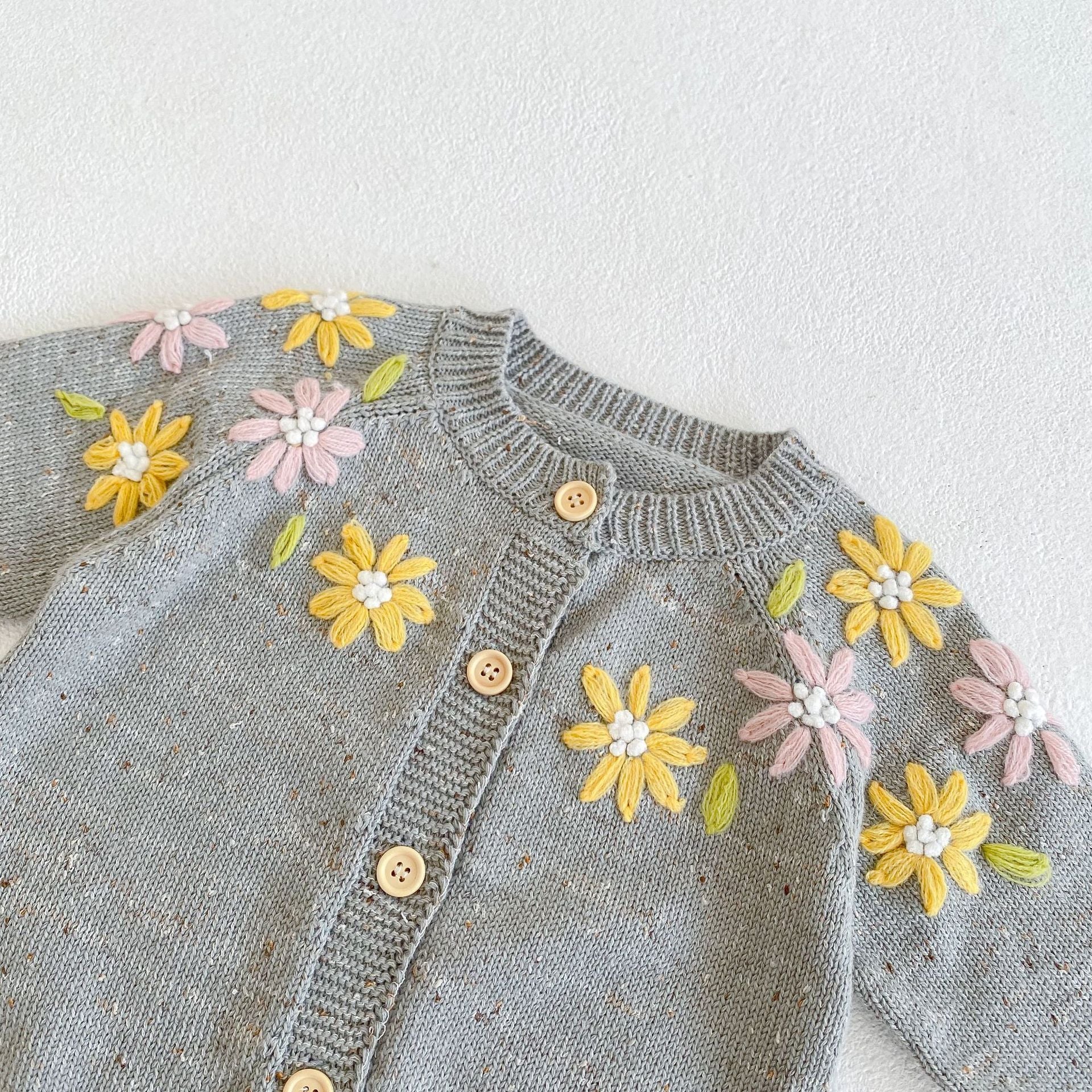 Baby Girl 1pc Floral Embroidered Graphic Single Breasted Knitted Coat Cardigan-2