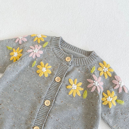 Baby Girl 1pc Floral Embroidered Graphic Single Breasted Knitted Coat Cardigan-2