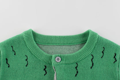 Boys Dinosaur Pattern Round Collar Long-Sleeved Sweater Cardigan-2