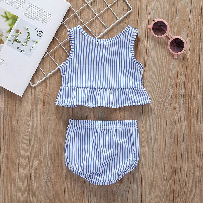 Baby Girl Striped Graphic Ruffle Tops Combo Shorts 1-Pieces Swimsuit-2