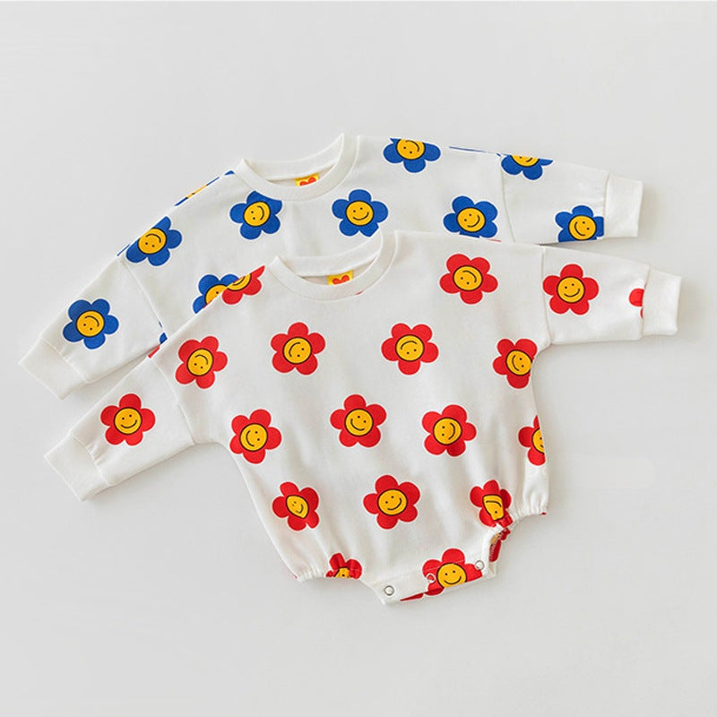 Baby Girl Flower Graphic Long Sleeves Cotton Triangle Bodysuit-2