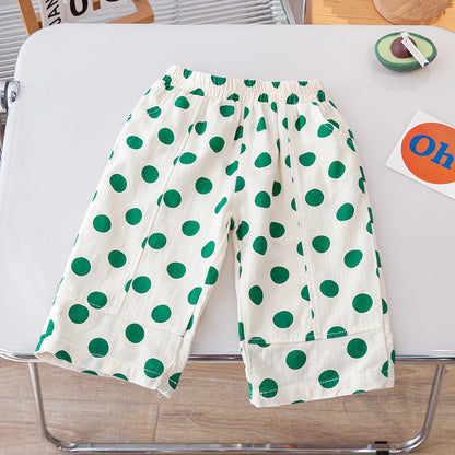 Summer Kids Girls Thin Soft Breathable Polka Dots Pattern Casual Pants-1