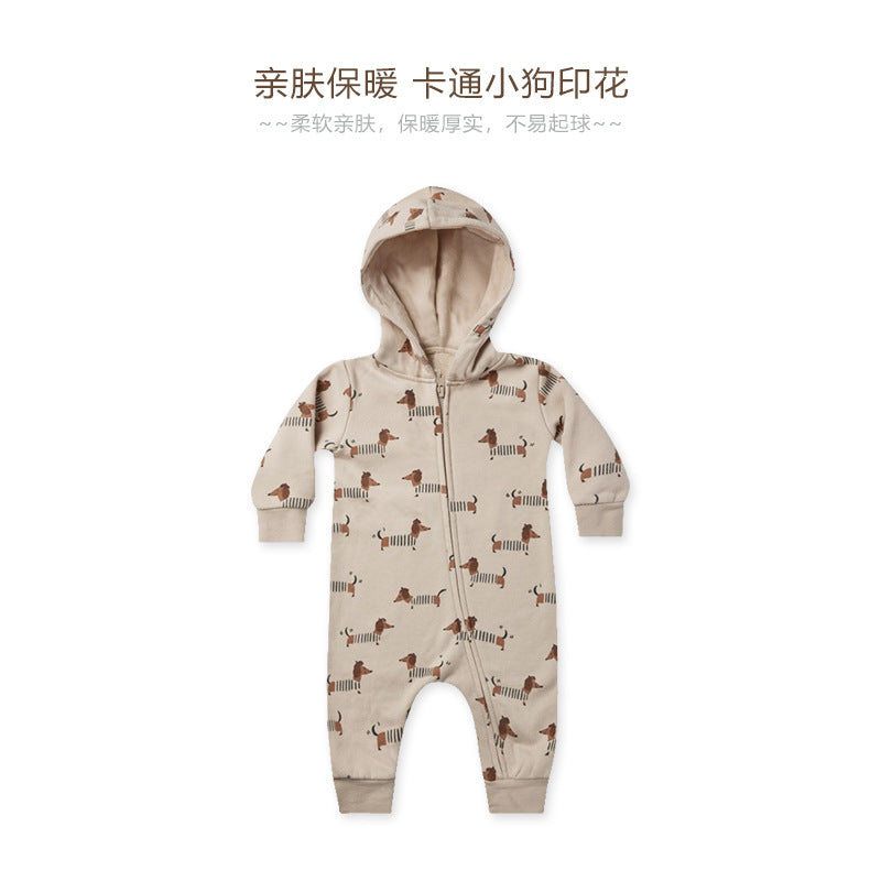 Baby Cartoon Animal Print Pattern Zipper Design Full Romper-2