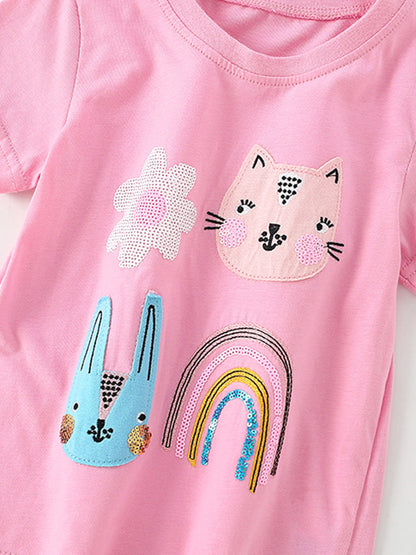 Girls’ Cartoon Pattern Short Sleeves T-Shirt In European And American Style For Summer-2