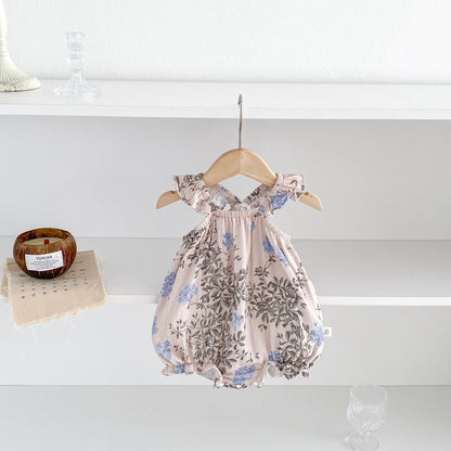 New Arrival Summer Baby Kids Girls Floral Pattern Thin Sleeveless Strap Onesies-1