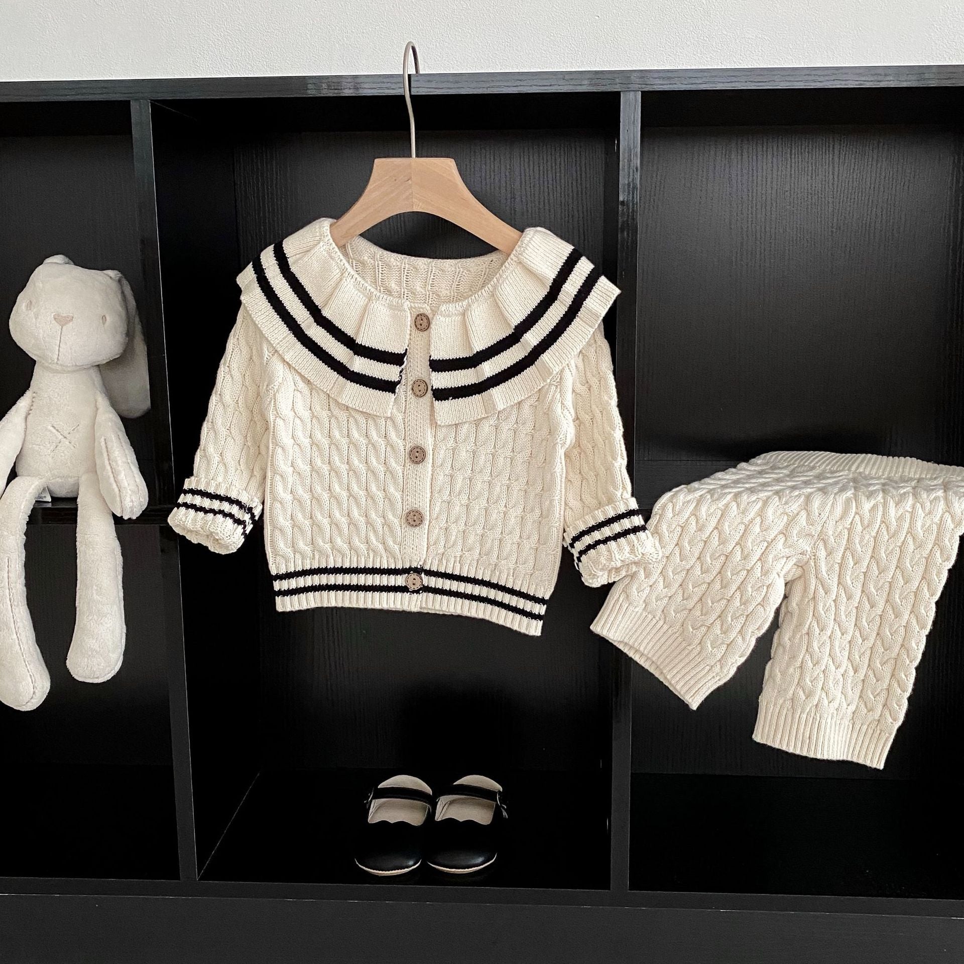 Sailor Collar Simple Style Knitted Clothing Sets-4