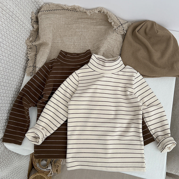 Baby Striped Pattern High Turtle Nack Soft Cotton Comfy Shirt-2