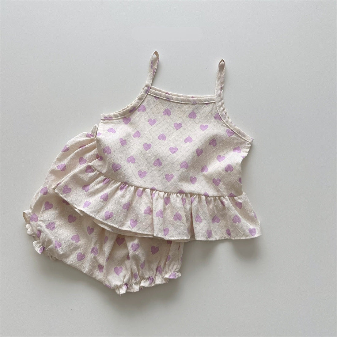 Baby Girl Heart Pattern Sling Tops With Shoers Sets-1