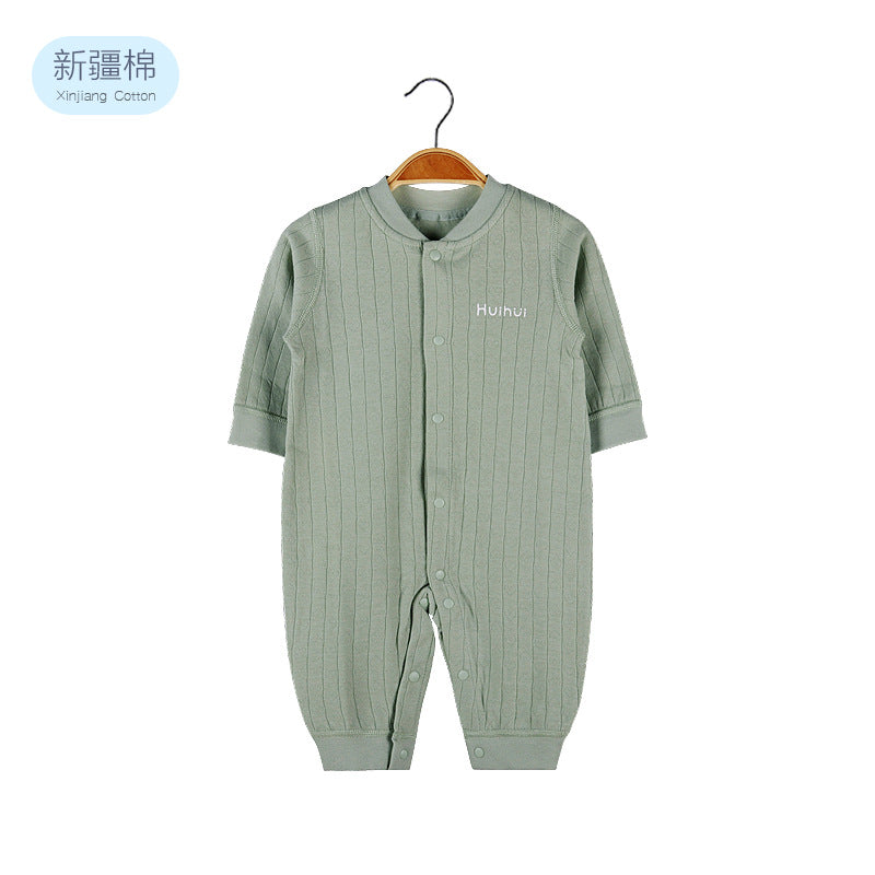 Baby Solid Color Pit Strip Fabric Single Breasted Design Cotton Jumpsuit Pajamas-2