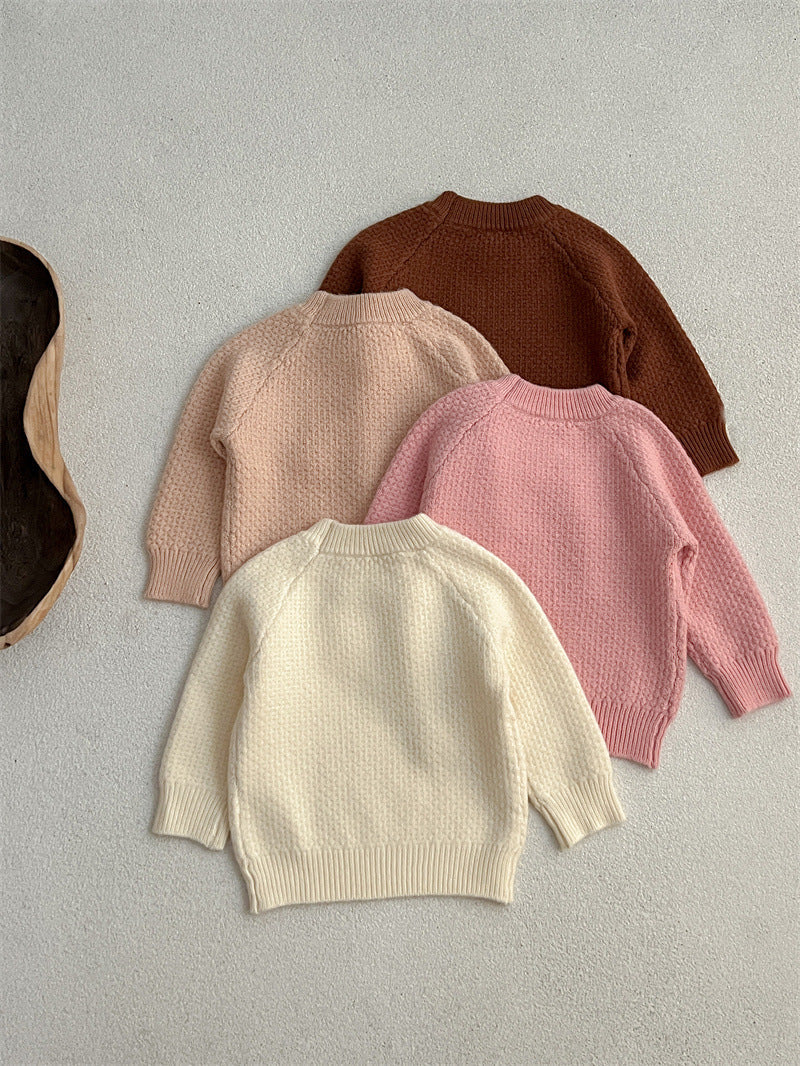 Baby Girl 4 Colors Solid Knitting Sweater Round Collar Pullover-5