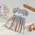 Summer Girls Short Sleeves Colorful Plaid Heart Embroidery Dress-2