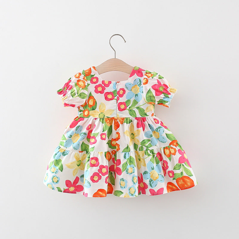 Baby Floral Pattern Short Sleeve Crewneck Dress-2