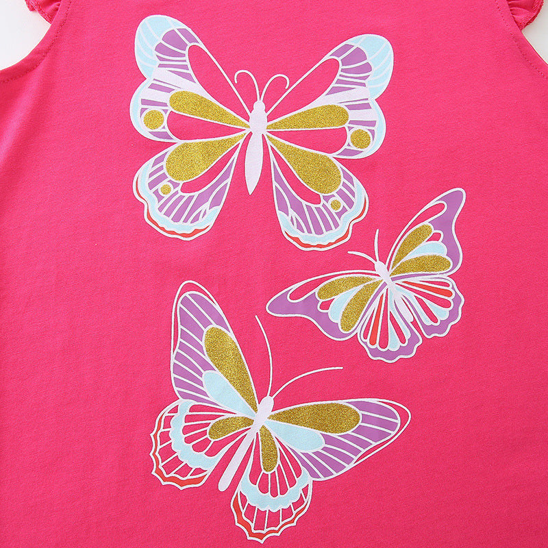 Summer Baby Kids Girls Butterfly Cartoon Print T-Shirt And Shorts Clothing Set-2