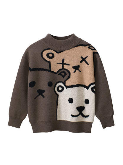 Baby Boys Teddy Bears Confusing Cartoon Mock Neck Long Sleeve Pullover-2