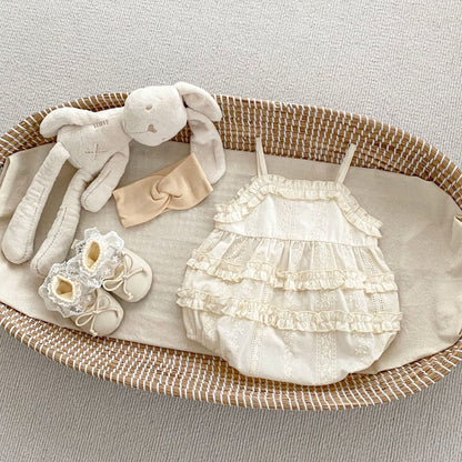 New Arrival Summer Baby Kids Girls Flowers Embroidery Hollow Out Sleeveless Strap Onesies-1