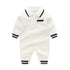 Baby Solid Color Quarter Button Design Lapel Knitted College Style Rompers-2