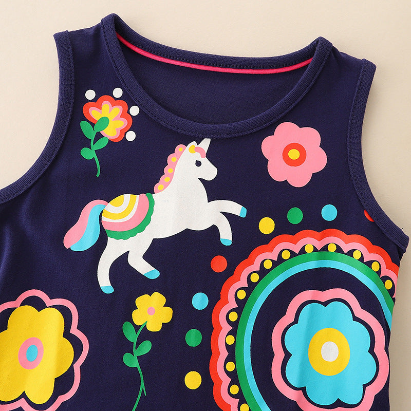 Baby Girl Cartoon Graphic Sleeveless Cute Style Dress In Summer-2