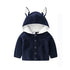 Baby Solid Color Bunny Ear Patched Hat Design Button Front Knitted Sweater Cardigan-2