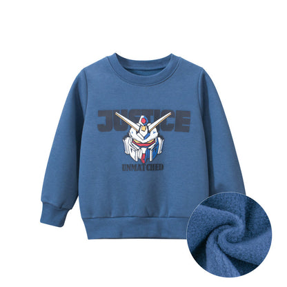 Baby Boy Cartoon &amp; Slogan Pattern Plush Thickened Hoodies-2