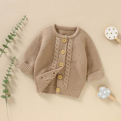 Baby Solid Color Long Sleeve Handmade Knitted Cardigan-2