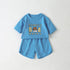 Baby Cartoon Bear & Slogan Pattern Waffle Fabric Tops Combo Solid Shorts 1-Piece Sets-2