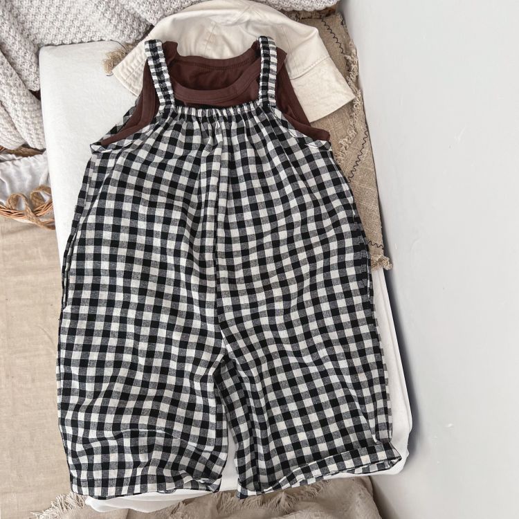 Baby Girl Plaid Pattern Sleeveless Strap Rompers In Spring-2