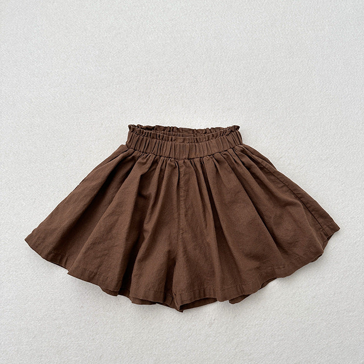 Summer Hot Selling Kids Girls Ruffle Pleated Solid Color Casual Skirt-2