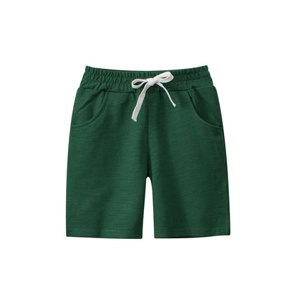 Boys Solid Color Green Soft Casual Style Shorts-2