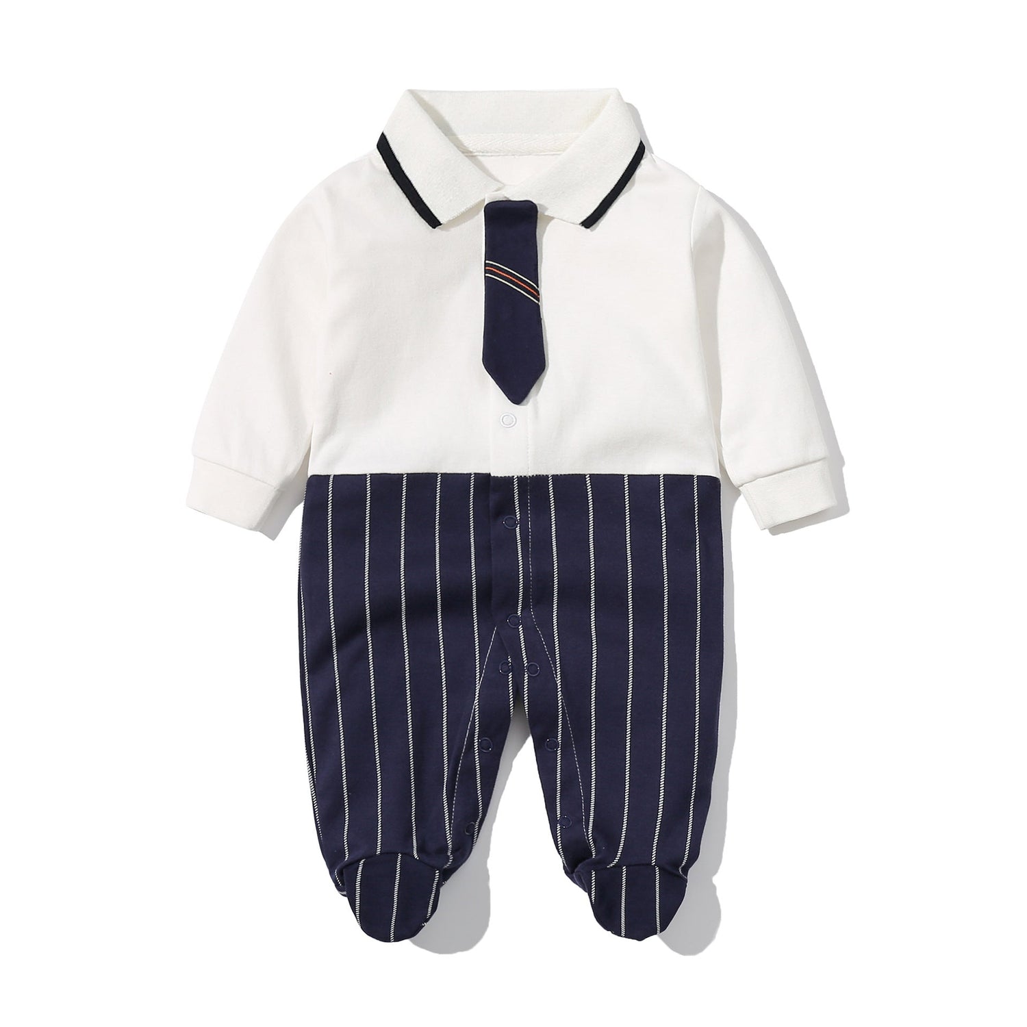 Baby Boy Striped Patchwork Pattern Tie Dye Design Lapel Convered Jumpsuit-2