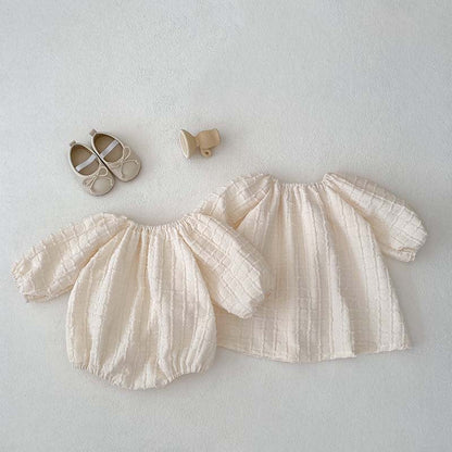 New Design Autumn Baby Kids Girls Solid Color Simple Plaid Pattern Dress And Onesies Clothing Set-1