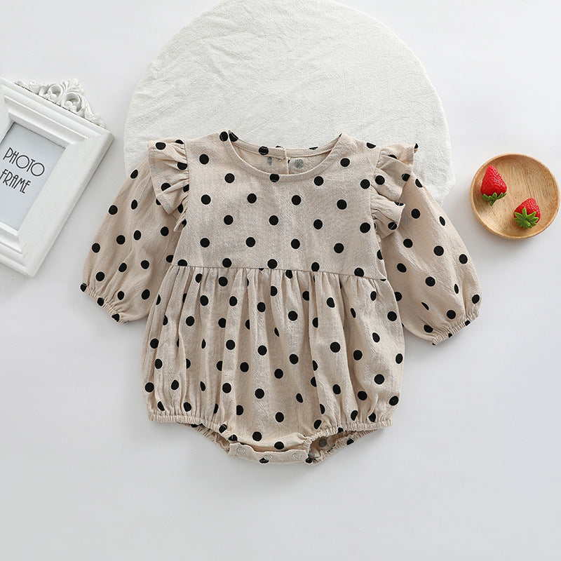 Baby Girl Polka Dot Pattern Little Flying Sleeve Loose Bodysuit-2