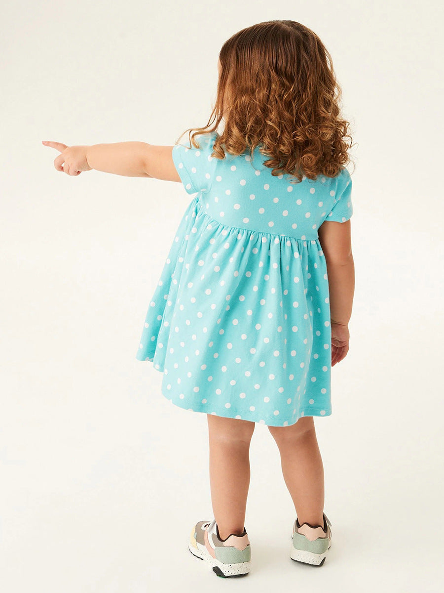 Spring And Summer Baby Girls Short Sleeves Ice-Cream Cartoon Polka Dots Dress-1