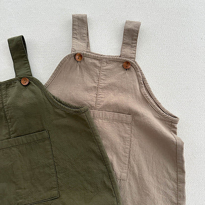 New Arrival Summer Baby Kids Unisex Solid Color Cotton Overalls-3