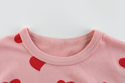 Baby Girls Heart Print Round Collar Short-Sleeved Tee Shirts-2