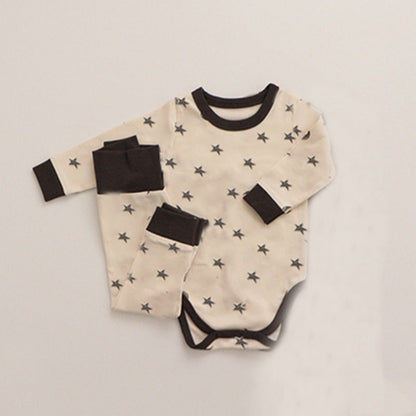 Baby Star &amp; Moon Graphic Cotton Bodysuit Combo Pants Thermal Underwear Sets-2