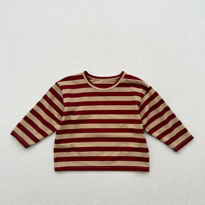 Spring Baby Kids Unisex Vintage Striped Crew Neck Long Sleeve Shirt-2