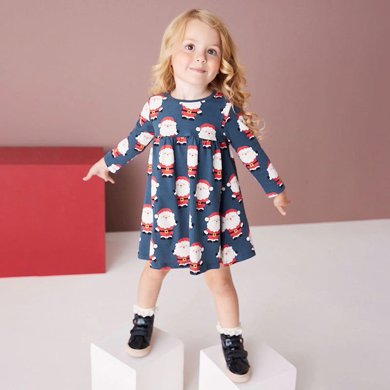 Santa Claus Pattern Long Sleeve Cotton Dress-2