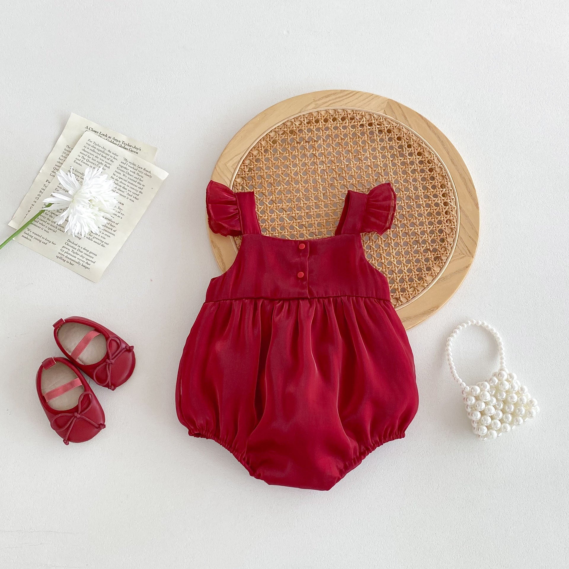 New Design Summer Baby Kids Girls Red Sleeveless Big Bow Strap Onesies-2