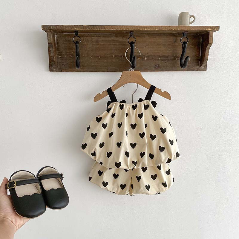 New Arrival For Summer: Heart Print Camisole Dress And Shorts Set-2