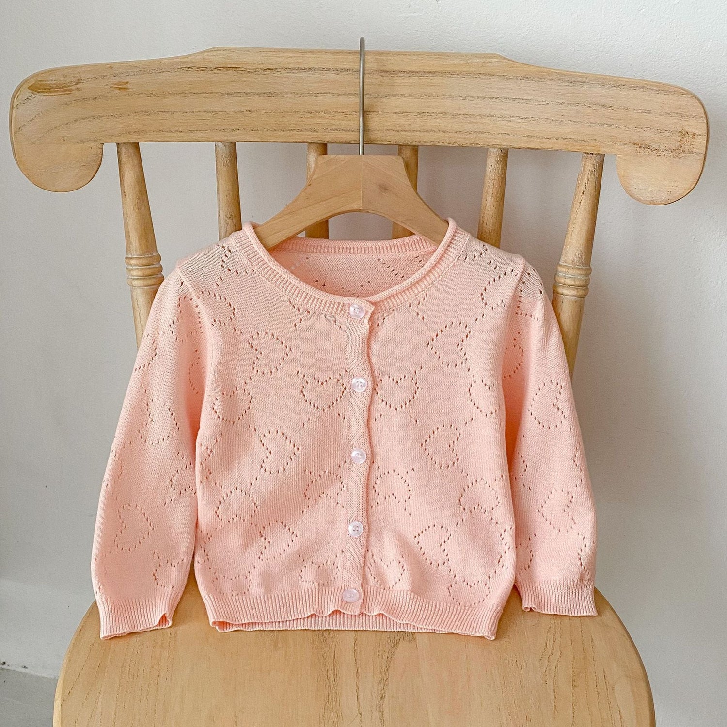 Baby Girl Solid Color Heart Hollow Carved Design Thin Style Cardigan-2