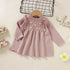 Baby Girl Flower Patched Pattern Solid Color Knitted Dress-1