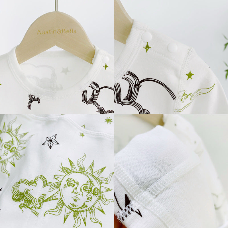 New Arrival Baby Sun Moon Star Graphic Long Sleeve Bottoming Shirt &amp; Trousers Clothing Sets-2