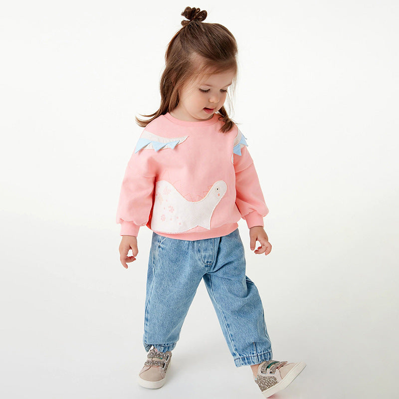 Baby Girl Cartoon Patched Pattern Solid Color Cute Hoodie-2