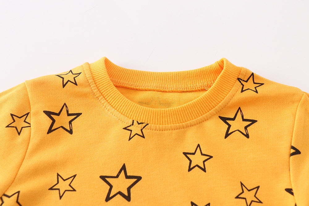 Baby Boy Solid Yellow Star Graphic Cotton Hoodie-2