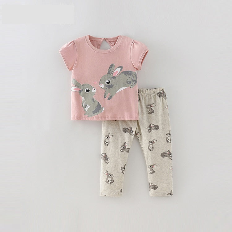 Baby Kids Girls Cartoon Short Sleeves Top And Pants Casual Clothing Set-2