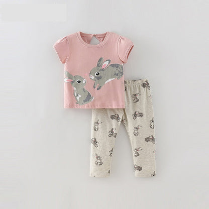 Baby Kids Girls Cartoon Short Sleeves Top And Pants Casual Clothing Set-2