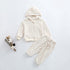 Baby Solid Color Waffle Knit Fabric Coat With Pants 2 Pieces Sets-2