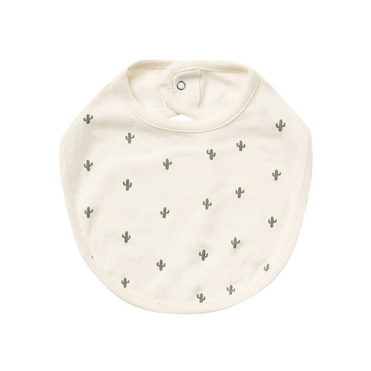 Baby Printed Pattern Covered Button Design Pure Cotton Bibs-2