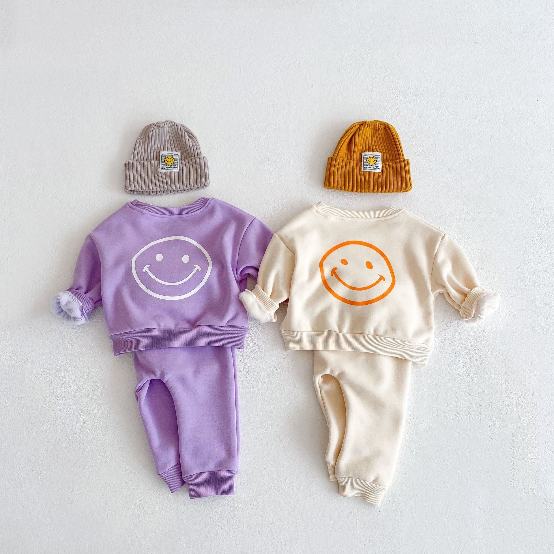 Baby Slogan Graphic Longsleeve Hoodie Combo Smiley Print Trousers Sets-2